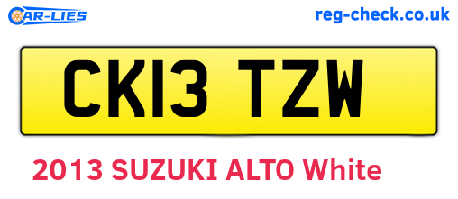 CK13TZW are the vehicle registration plates.