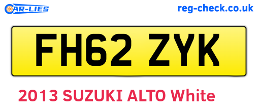 FH62ZYK are the vehicle registration plates.