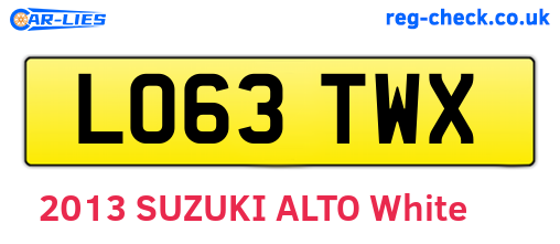 LO63TWX are the vehicle registration plates.