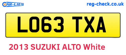 LO63TXA are the vehicle registration plates.