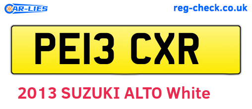 PE13CXR are the vehicle registration plates.