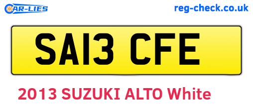 SA13CFE are the vehicle registration plates.