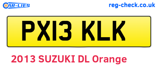 PX13KLK are the vehicle registration plates.