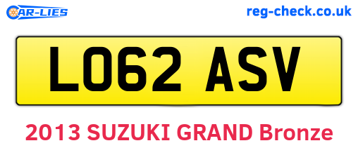 LO62ASV are the vehicle registration plates.