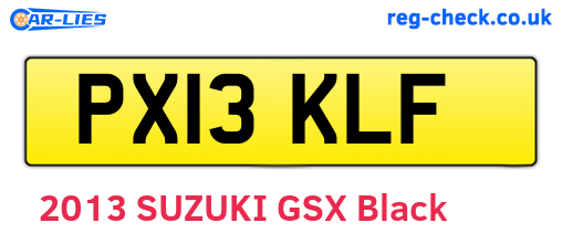 PX13KLF are the vehicle registration plates.