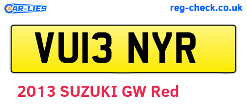 VU13NYR are the vehicle registration plates.