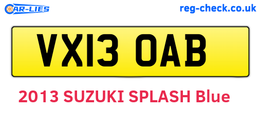 VX13OAB are the vehicle registration plates.