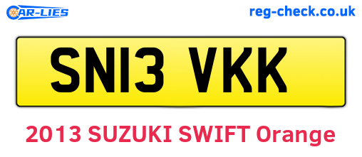 SN13VKK are the vehicle registration plates.