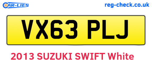 VX63PLJ are the vehicle registration plates.