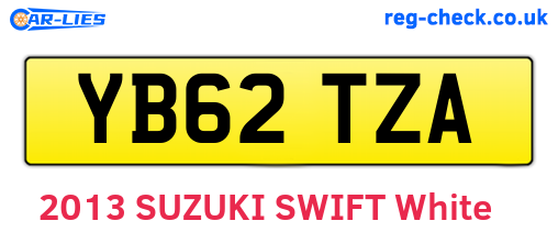YB62TZA are the vehicle registration plates.