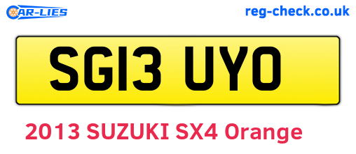 SG13UYO are the vehicle registration plates.