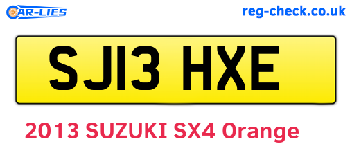 SJ13HXE are the vehicle registration plates.