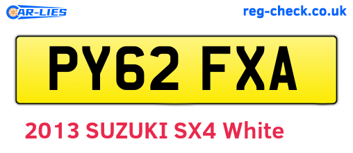 PY62FXA are the vehicle registration plates.