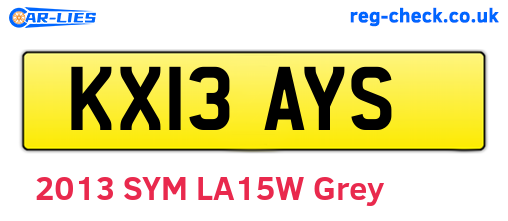 KX13AYS are the vehicle registration plates.