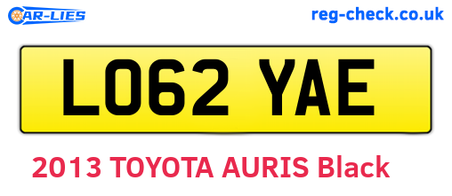 LO62YAE are the vehicle registration plates.