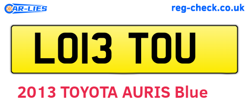 LO13TOU are the vehicle registration plates.