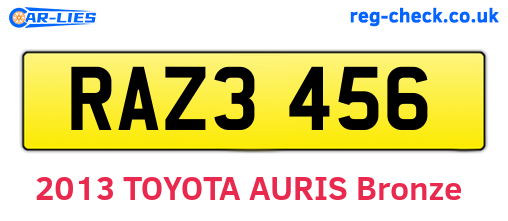 RAZ3456 are the vehicle registration plates.