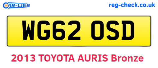 WG62OSD are the vehicle registration plates.