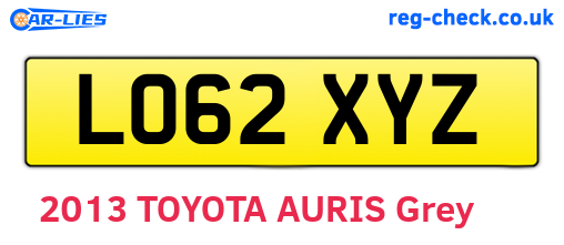 LO62XYZ are the vehicle registration plates.