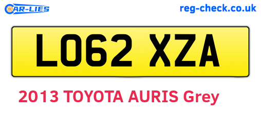 LO62XZA are the vehicle registration plates.