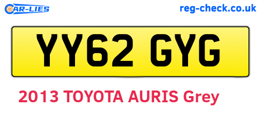 YY62GYG are the vehicle registration plates.