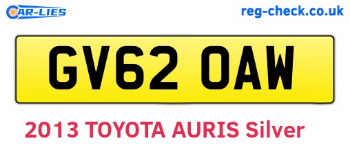 GV62OAW are the vehicle registration plates.