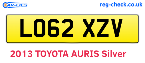 LO62XZV are the vehicle registration plates.