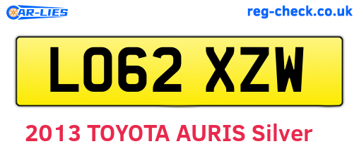 LO62XZW are the vehicle registration plates.