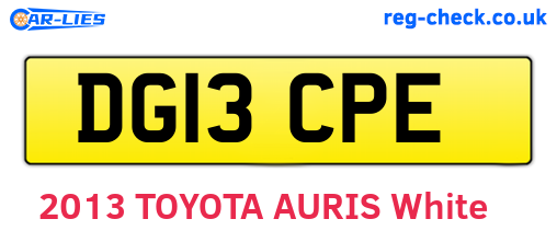DG13CPE are the vehicle registration plates.