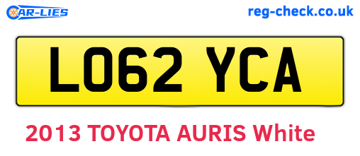 LO62YCA are the vehicle registration plates.