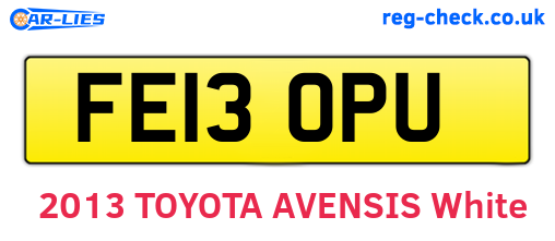 FE13OPU are the vehicle registration plates.