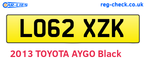 LO62XZK are the vehicle registration plates.