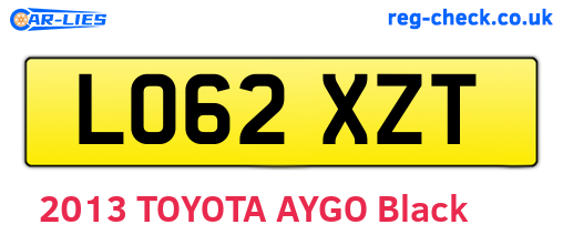 LO62XZT are the vehicle registration plates.
