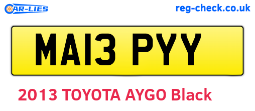 MA13PYY are the vehicle registration plates.