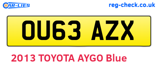 OU63AZX are the vehicle registration plates.