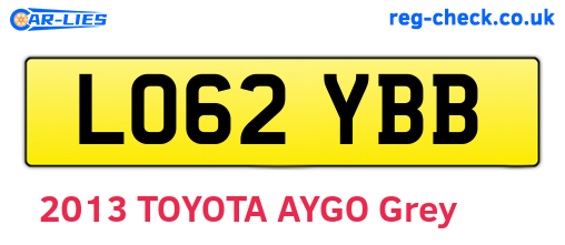 LO62YBB are the vehicle registration plates.