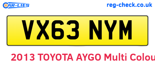 VX63NYM are the vehicle registration plates.
