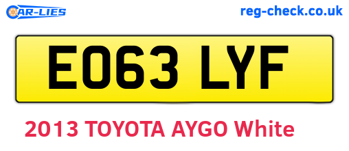 EO63LYF are the vehicle registration plates.