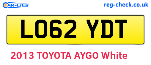 LO62YDT are the vehicle registration plates.
