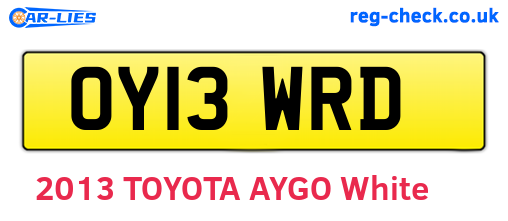 OY13WRD are the vehicle registration plates.