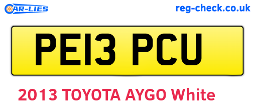 PE13PCU are the vehicle registration plates.