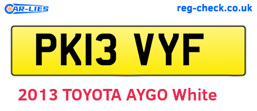PK13VYF are the vehicle registration plates.