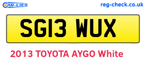SG13WUX are the vehicle registration plates.