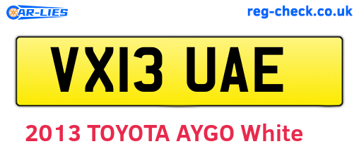 VX13UAE are the vehicle registration plates.
