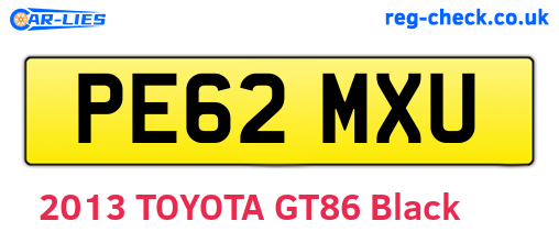 PE62MXU are the vehicle registration plates.