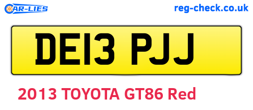 DE13PJJ are the vehicle registration plates.