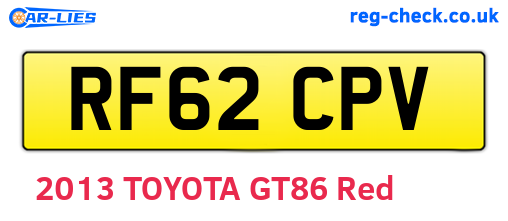 RF62CPV are the vehicle registration plates.