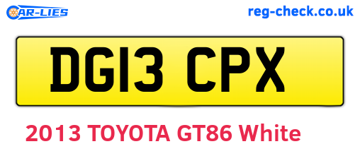 DG13CPX are the vehicle registration plates.