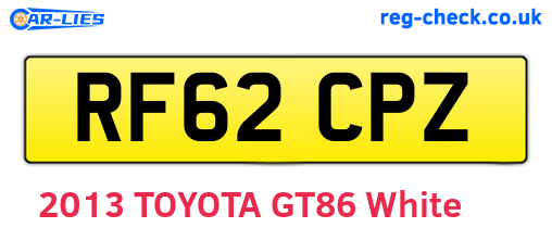 RF62CPZ are the vehicle registration plates.
