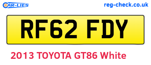 RF62FDY are the vehicle registration plates.